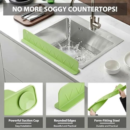 Image of 2PCS X 48CM Silicone Sink Splash Guard in Kitchen Sink Water Splash Guard with Strong Suction Cups Waterproof Countertop & Stove Protector Flexible Anti Splash Baffle for Kitchen & Bathroom