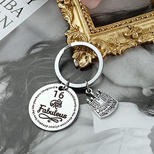 Yafe Inspirational Keyring Keychain, 16th Birthday Gifts Happy Birthday Keyring Gifts for Girls Sister Daughter Son Niece Granddaughter