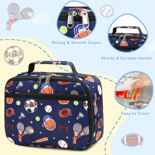 Image of CAMTOP Lunch Box Kids Boys Insulated Lunch Cooler Bag Reusable Lunch Tote Kit for School Travel (Classic Ball)