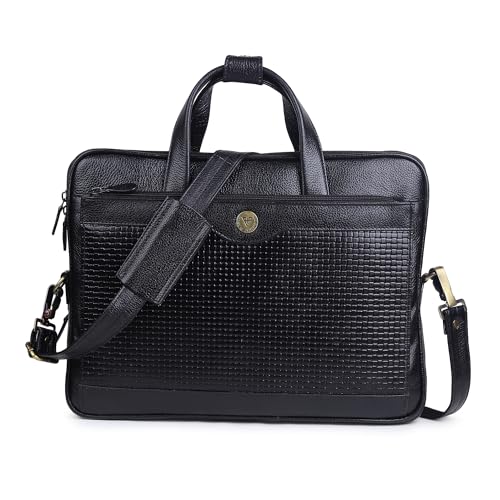 Image of STEVE JHONSON Leather Laptop Bags for Men - 16 Inches Office Bag for Men with Shoulder Strap, Shoulder Messenger Bags for Travel, Executive Side Handbag (Black)