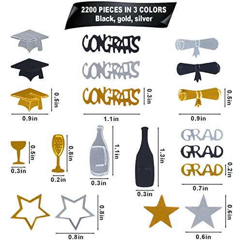 Ccinee 60Grams Congrats Grad Confetti Black Gold Silver 2023 Graduation Confetti Grad Confetti For Graduation Class Of 2023 Decorations Table Decorations，2200Pieces #TOP1