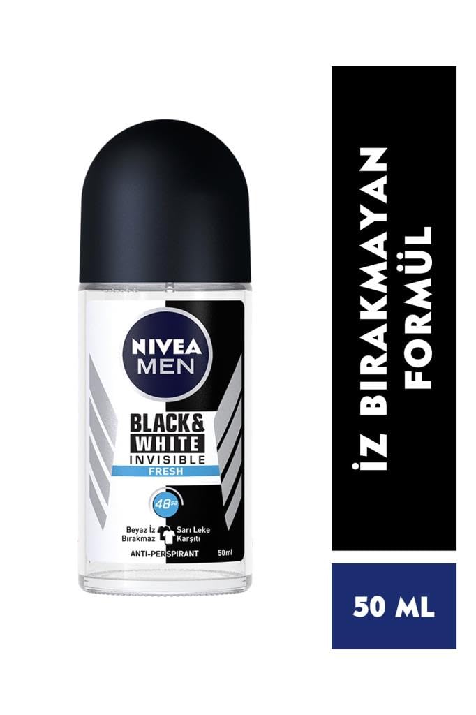 NIVEA MEN Erkek Roll on Deodorant Black&White Invisible Fresh, Ter ve Ter Kokusuna Karşı 48 Saat Anti-perspirant Koruma 50ml x2 Adet