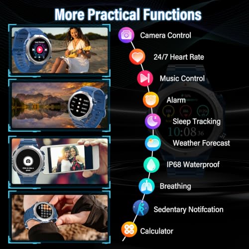 Image of Smart Watch for Men (Answer /Make Calls), Rugged Men's Military Smartwatch, 1.39 inch HD Fitness Tracker with Heart Rate /Sleep /Step Monitor, 110+ Sport Modes, IP68 Waterproof Activity Tracker Android iOS
