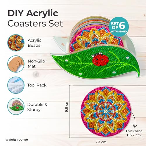 Image of The Better Home Ceramic Coasters Set Of 6 With Holder (Dia - 10cm) |Dining Table Accessories for Home| Tea Coaster|Cups /Coffee Mugs /Glasses Coaster Set | Kitty Party Return Gifts for Women(Multicolor)