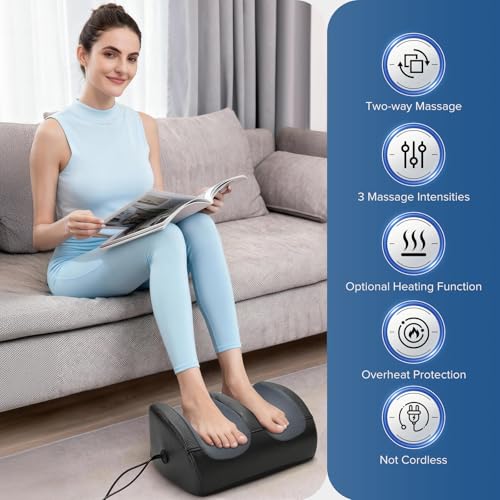 XIAOTONG Foot and Calf Massager with Heating, Shiatsu Foot Machine with Massage Rollers, Deep Tissue Massager for Pain Relief, Remote Control with Cord, Gifts for Men and Women(Corded Version) - Image 4