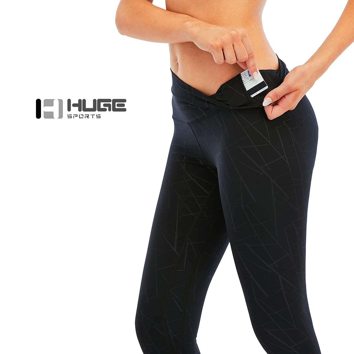 HUGE SPORTS Compression Workout Leggings for Women Yoga Pants Tummy Control Black Stripe M