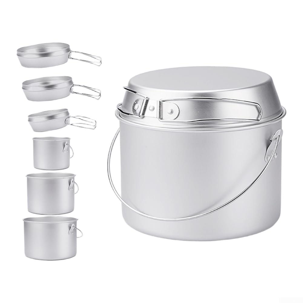Juego de 3 utensilios de cocina de camping, olla portátil y sartén con asas de acero inoxidable, plegable para senderismo al aire libre y cocina de fogata