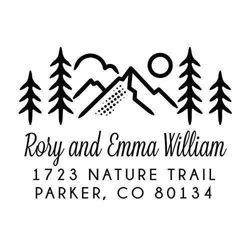 Mountain Return Address Stamp, Pine Tree Return Address Self Inking Stamp or Rubber Stamp, 1 x 2 inches