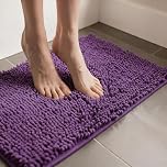 MEGAROOM Non Slip Chenille Bath Mat - Absorbent Bathroom Mat - Extra Soft Bath Mat for Bathroom - Non Slip Anti Mould with 40 x 60 cm, Machine Washable, Dark Purple