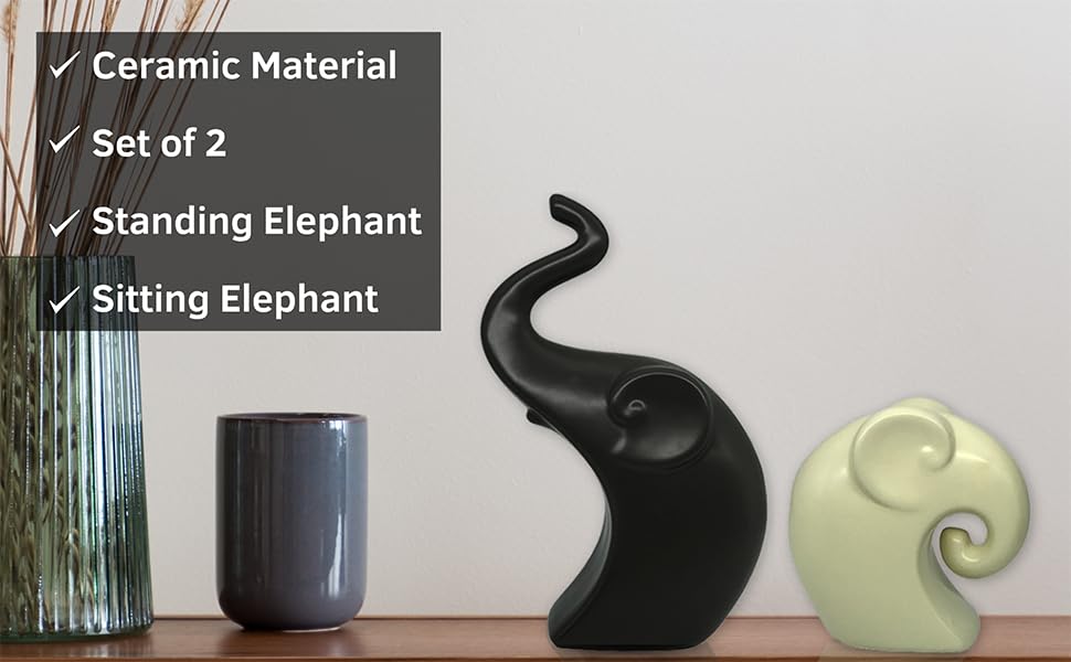 Image of NOSCOMP Home Decor Couple Elephant Statue Ceramic Figures Showpieces for Home Decor - (Set of 2, Black, White)