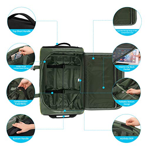 Gonex Rolling Duffle Bag with Wheels, 50L Water Repellent Wheeled Travel Duffel Carry On Luggage with Rollers 22 inch, TSA Approved Luggage Lock Included, Olive Green