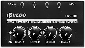 HA400 amplificador de fone de ouvido -4 canais amplificador de áudio estéreo de metal, 12V 1A, saída de fones de ouvido TRS de 1/4 "e entrada de áudio TRS para estágio de estúdio de guitarra de PC