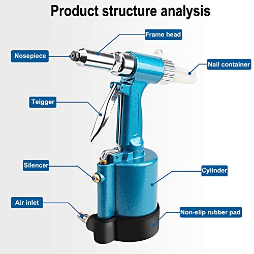 DoubleSun Heavy Duty Air Hydraulic Riveter-Professional Pop Pneumatic Riveting Gun Rivet Tool with Nose Pieces