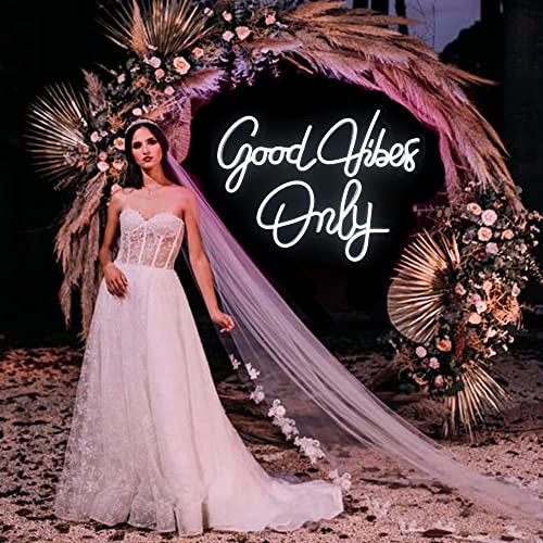 Good Vibes Only Neon Sign For Wall Decor - 21.6" X 14" 3D Cool White Led Neon Art Decorative Lights For Bedroom, Baby Room, Club Bar And Party Decor (Power Adapter Included) #TOP4