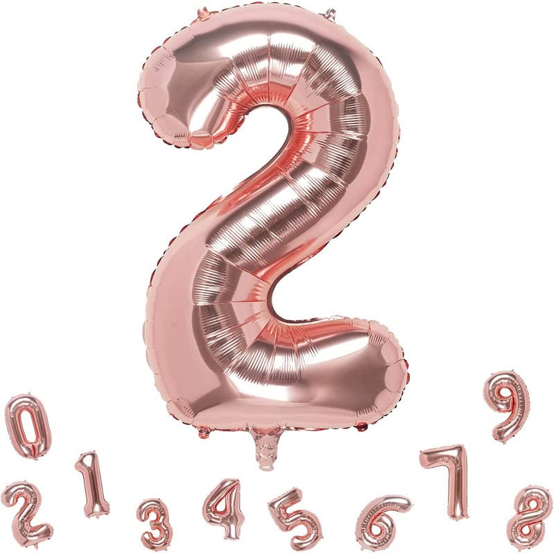 Image of Bubblebells Rose Gold 32 Inches 2 Numbers Shape Large Big Foil Helium Balloons for Party Decorations in Happy Birthday Anniversary Office Items Materials Set Pack