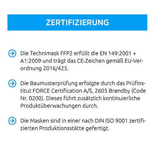 TechniSat TECHNIMASK FFP2 Maske â 20 Stück Atemschutzmaske (5-lagig mit 3x Meltblown-Vlies, Masken 100% Made in Germany) Farbe: Weià – Bild 6