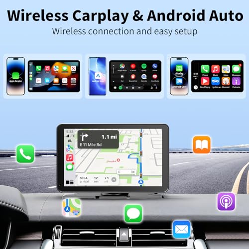 Image of CarPlay Screen for Car, 9'' Wireless CarPlay & Android Auto - Smart Portable Touchscreen with Bluetooth /FM, Mirror Link, Voice Control, GPS Navigation, Plug & Play Car Play Screen, Gold