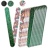 20 pc ALAZCO Premium Nail Files Coarse & Medium Grit Professionals & DIY Washable Emery Boards for Natural Acrylic Gel Press-On Nails Travel TSA Friendly Colorful Pattern/Black/Green Glitter
