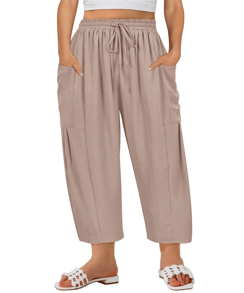 TIYOMI Plus Size Pants for Women Summer Palazzo Harem Pants Drawstring Lightweight Pant with Pockets Loose Casual XL-5XL