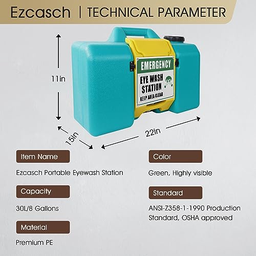 Image of Portable Eyewash Station 8-Gallon OSHA Approved with One Station Sign and Two Inspection Tags, Wall-Mounted Gravity-Flow Indoors and Out, 30L Refillable Eyewash Station Heavy Duty