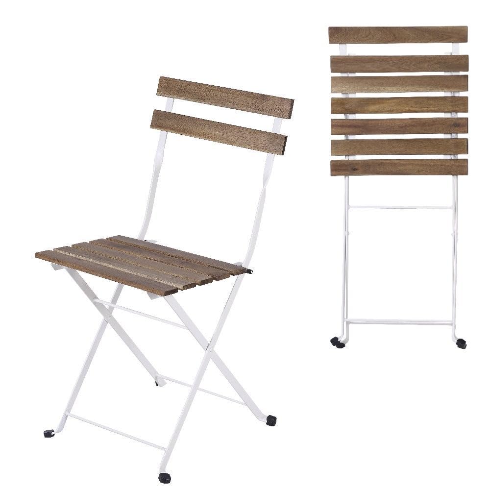 LOLAhome Set Muebles de Balcón Completo | Mesa y 2 Sillas Plegables, de Madera y Acero Blanco | Tratamiento Anticorrosión y Madera Sostenible | para Jardín, Terraza o Balcón | Sirio