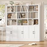 FINETONES 70” H x 63” W Triple Wide Bookshelf, Large Bookshelf and Bookcase with 6 Doors, 5 Tier Tall Book Shelf with 15 Storage Shelves, Tall Book Case with Storage Cabinet for Home Office