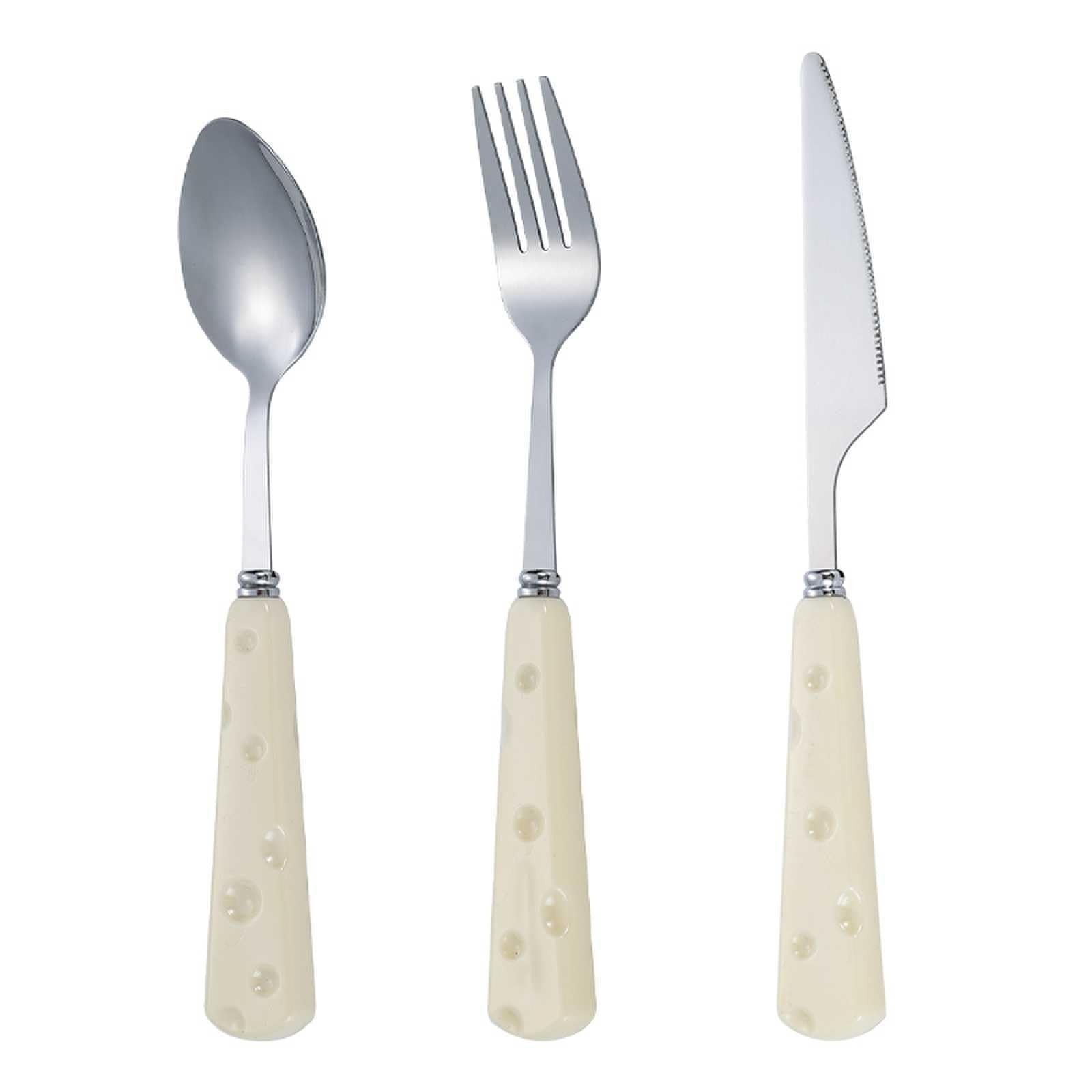 Knife, Fork, and Spoon Set Cute Cheese Dessert Spoon Fork Western Tableware Stainless Steel Steak Knife and Fork