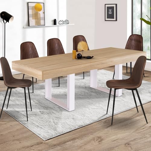 Table à manger extensible bois et blanc rectangle Phoenix IDMarket