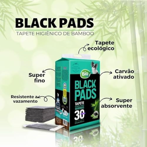 Tapete Higiênico Black Pads 80x60cm com 30 Unidades – Carvão Ativado, 6 Camadas, Alta Absorção e Atr