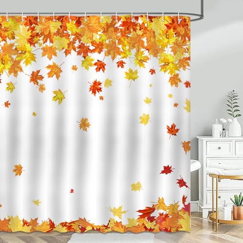 Mocsicka Fall Maple Leaves Shower Curtain Autumn Leaf Bathroom Shower Curtain Autumn Maple Leaves Thanksgiving Waterproof Bathtub Curtain Decor with 12 Hooks 72 X 72 Inches