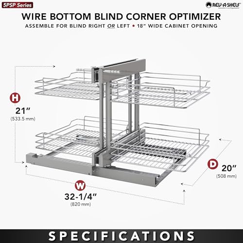 Image of Rev-A-Shelf Chrome Two-Tier Wire Bottom Pullout Organizer with Soft-Close for Blind Corner Base Kitchen Cabinets, Adjustable 4-Basket Storage System, Min Opening Width of 18 inch, 5PSP-18SC-CR