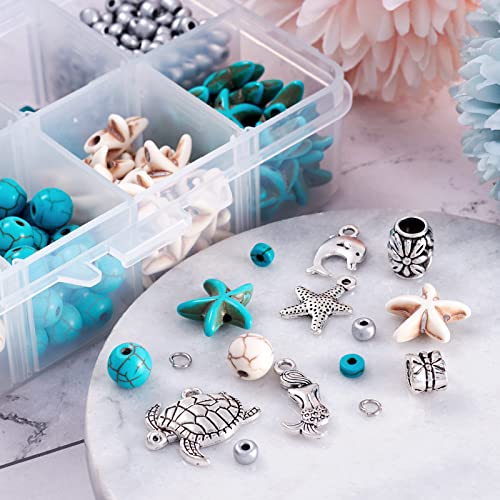 Beadthoven 160/Box Ocean Theme Diy Jewelry Sets With Turquoise Beads Starfish Turtle Dolphin Mermaid Pendants Charms Glass Seed Beads For Jewelry Making Diy Bohemian Bracelet Necklace Anklets Kit #TOP3