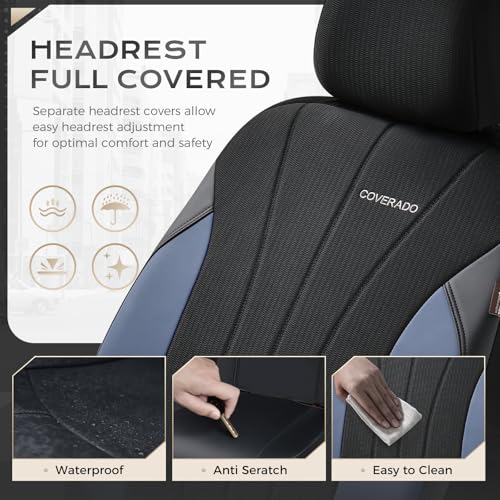 Image of Coverado Car Seat Covers, Auto Car Seat Covers 5 Seats, Mesh Breathable Blue Seat Protectors for Car, Driver Seat Covers Universal Fit for SUV, Truck, Vans, Sedan