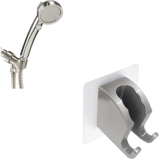 JONKEAN Handheld Shower Head Holder with 2 Hanger Hooks (Brushed Nickel) & JONKEAN High Pressure Shower Head with On Off Switch