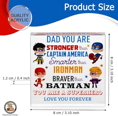 Image of VELENTI Superhero Dad Crystal Paperweight - Funny Gift for Dad, Grandad - Unique Birthday, Father's Day
