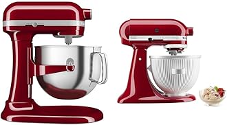 KitchenAid® 7 Quart Bowl-Lift Stand Mixer, Empire Red & Ice Cream Maker Attachment Stand Mixer, 2 Quart, White