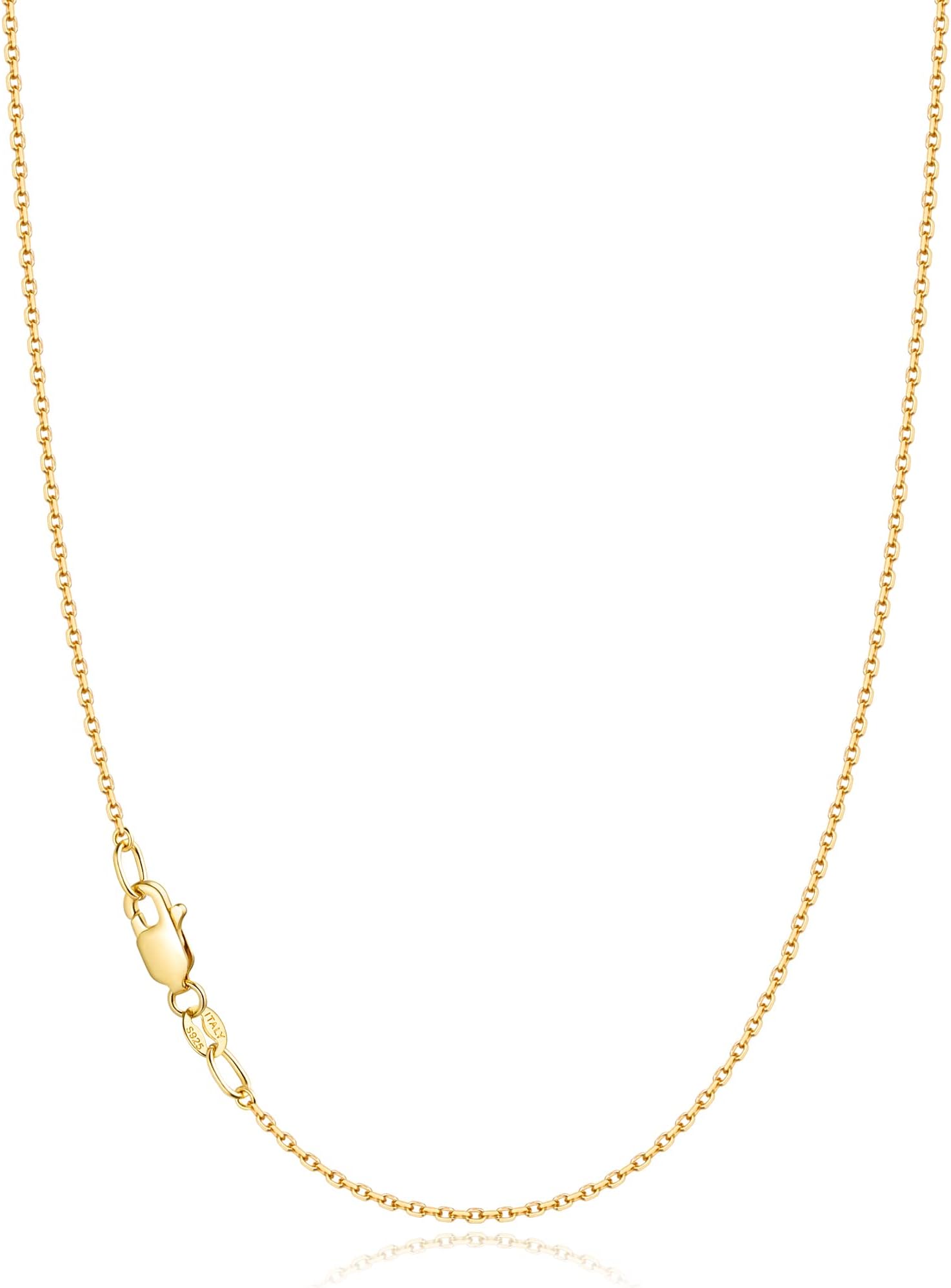 18k Gold Plated 925 Sterling Silver Chain Necklace for Women, 1.1mm Cable Chains Necklace Thin & Dainty & Sturdy Women's Chain Necklaces, 14/16/17/18/20/22/24 Inches