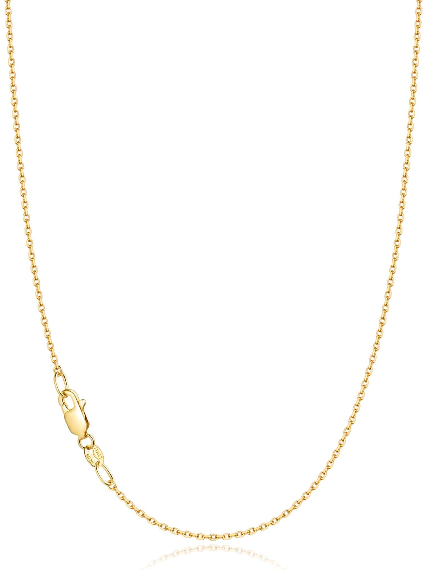 Jewlpire 18k Gold Plated 925 Sterling Silver Chain Necklace for Women, 1.1mm Cable Chains Necklace Thin & Dainty & Sturdy Women's Chain Necklaces, 14/16/17/18/20/22/24 Inches