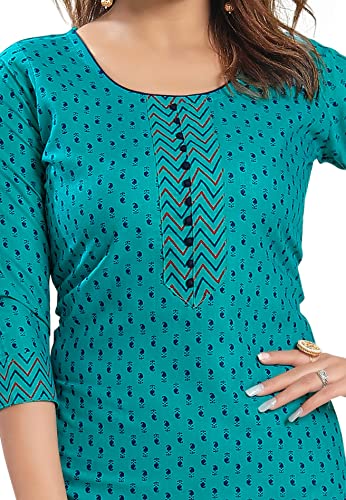 Image of DARIKA Colour Kalamkari Print Kurti for Women in Pine Cotton Plus Size & Small Size.
