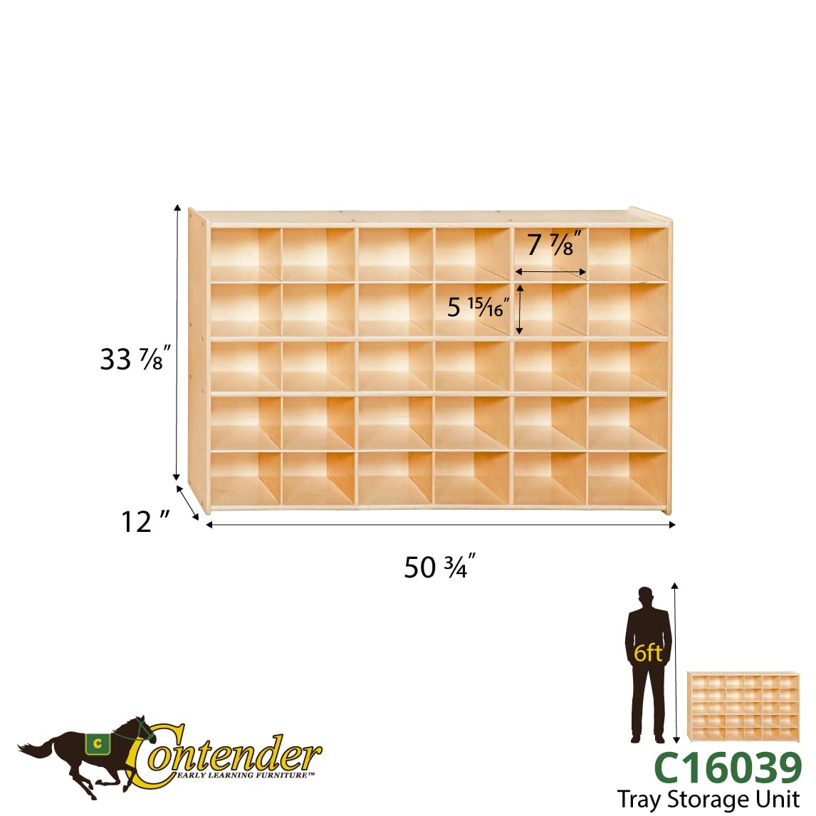 Contender C16039 30 Cube Cubby Storage Organizer Without Trays, Cubby Shelf for Kids Toys, Daycare, Classroom, 47-inch Width