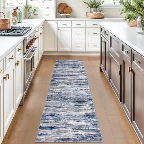 2x7 Navy Blue Gray Neutral Multi Modern Abstract Runner Rug for Hallways, Super Soft Hallway Decor Kitchen Rugs with Non-Slip, Non-Shedding Washable Rug for Hallways Entryway Bedroom Indoor