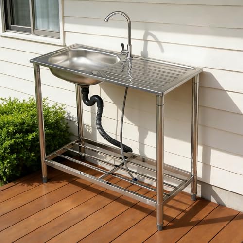 屋外 流し台 ステンレス W46×D35×H108cm ガーデンシンク 作業台 楽天市場】【楽天1位|囲い付きで便利】屋外 流し台 ステンレス W46×D35