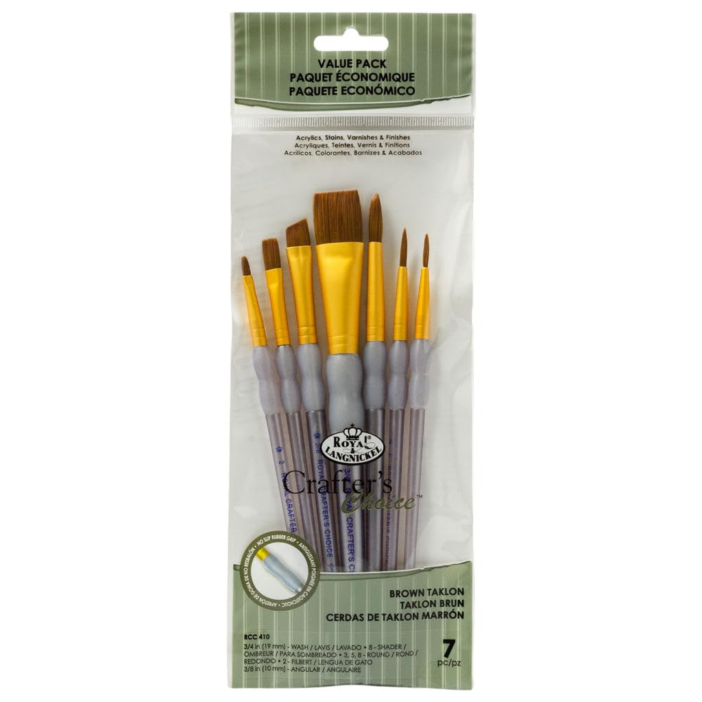 Royal Brush Crafter's Choice Black Taklon Flat Brush Variety Set (7 Per Pack), Multicolor