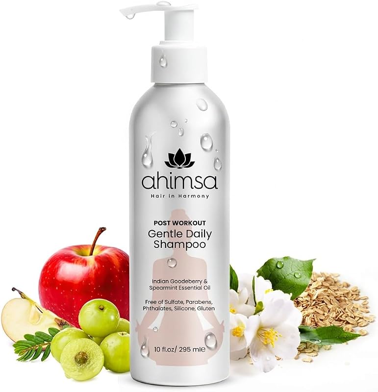 Shampoo diário suave Ahimsa para cabelos secos e danificados, fórmula compatível com cabelos coloridos, 295 mL