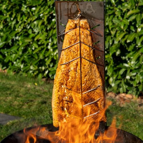 BBQ-Toro Edelstahl Flammlachsbrett für Fisch und Lachsfilets | Lachsbrett zum Räuchern oder Grillen | Flammbrett mit verstellbarer Neigung | Räucherbrett für Grill, Kugelgrill und Feuerschale (1)
