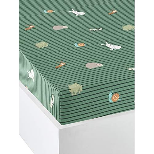 VERTBAUDET Kinder Spannbettlaken,Tierforscher", Bio-Baumwolle grün 90x200