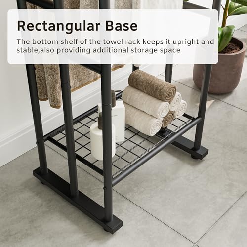 JELUTE Freestanding Towel Rack, Towel Rail Metal Ladder Towel Holder Drying Stand with 3 Towel Rails and Storage Shelf, Black - Cosy Home Interiors JELUTE Freestanding Towel Rack, Towel Rail Metal Ladder Towel Holder Drying Stand with 3 Towel Rails and Storage Shelf, Black - Image 7
