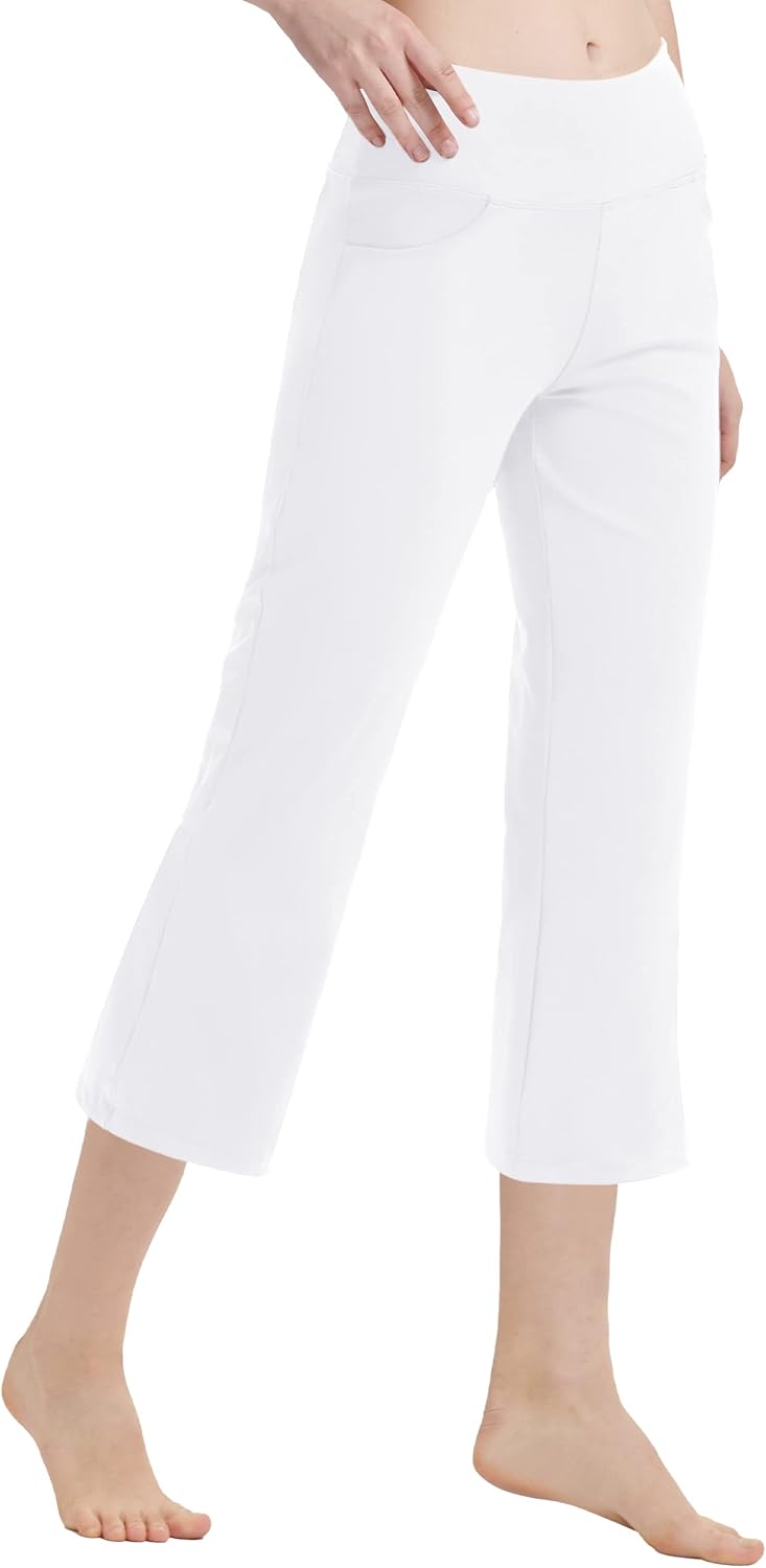 Zeronic Women's Yoga Capri Pants with Pockets Flare Workout Lounge Bootleg Leggings Bootcut Crop Exercise Pants - Image 3