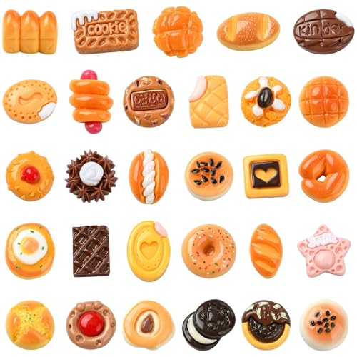LiQunSweet 100 pcs 4 Styles Food Theme Cabochons Dessert Bread Egg Cake No Hole Beads for DIY Jewelry Making Scrapbooking Embellishment Craft Bag Shoe