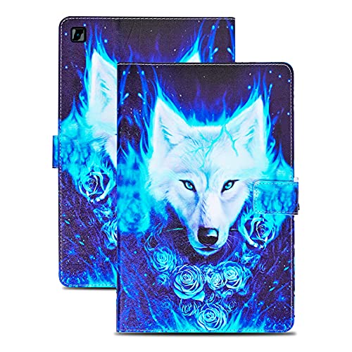 Auslbin Coque Galaxy Tab A7 10.4 Pouces Étui Cuir PU avec Fonction de Support et Sommeil/Réveil Auto Housse de Protection Tablette pour Samsung Galaxy Tab A7 2020 SM-T500/T505,Loup Bleu